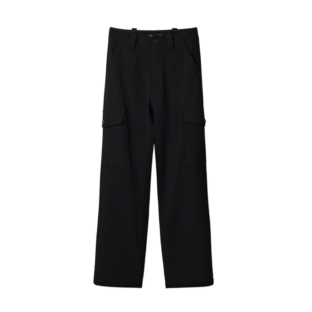 Black Polyester Cropped Pant