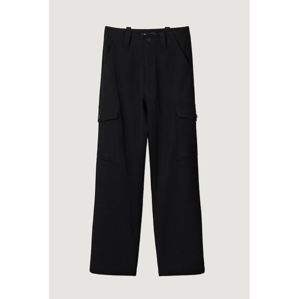 Black Polyester Cropped Pant