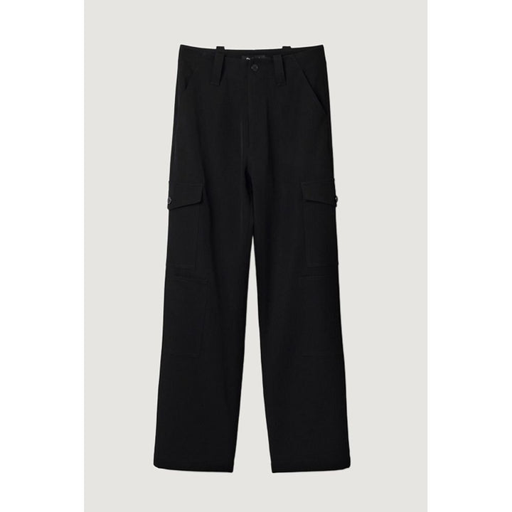 Black Polyester Cropped Pant