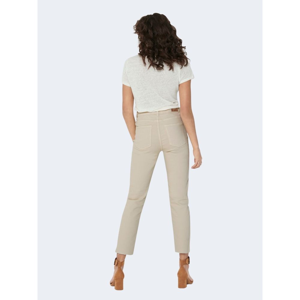 Only Beige Cotton Mom Jean