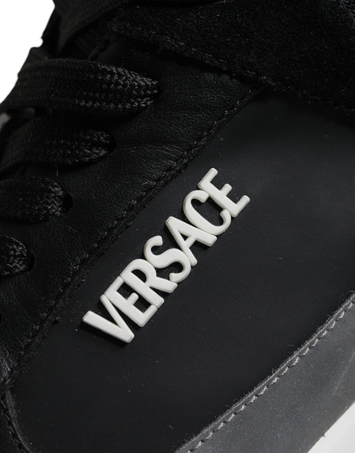 Versace Black Canvas Quad Fabric Medusa Low Top Sneaker Shoes
