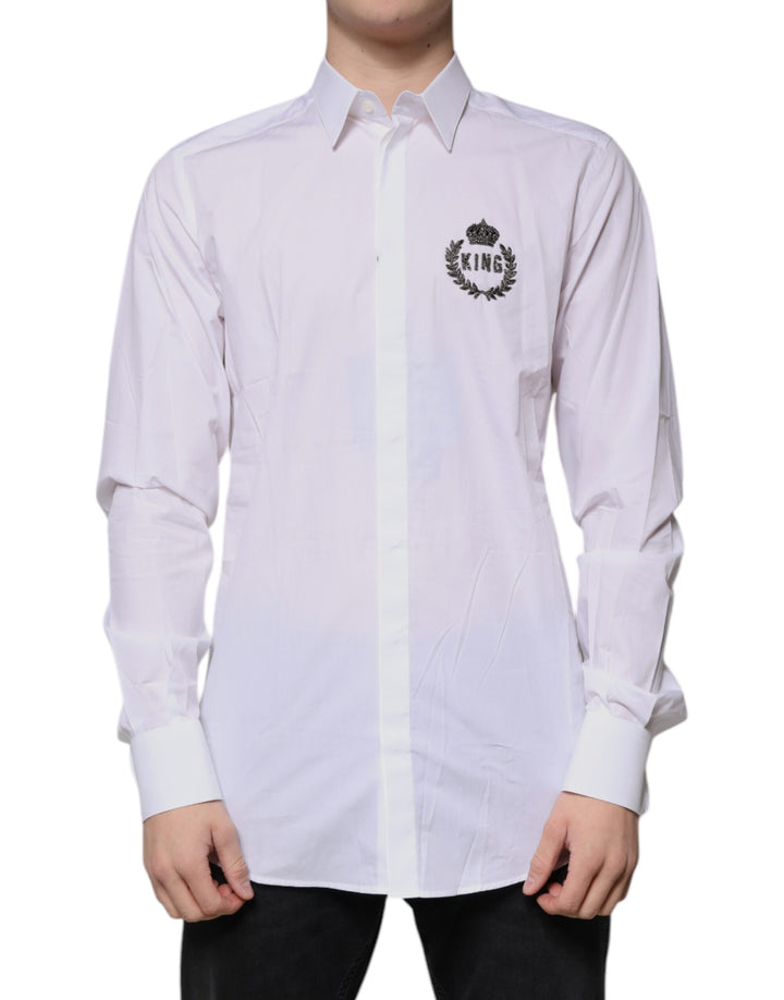 white and gold dress shirt mens Men's Banded Collar Embroidered Shirt in White/Gold 18 36/37 / White/Gold