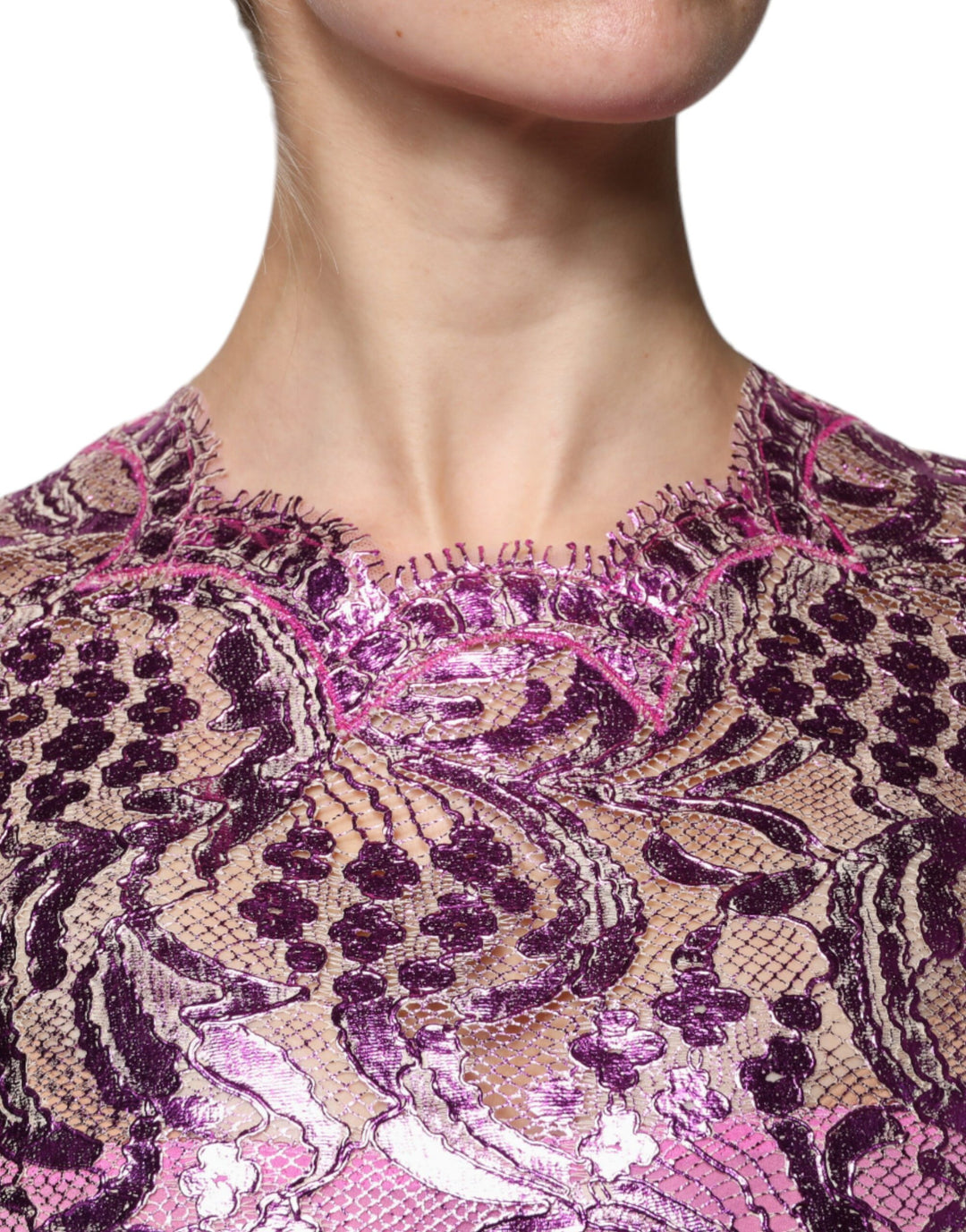 dolce and gabbana metallic dress Dolce & Gabbana Metallic Fuchsia Floral Sheath Mini Dress