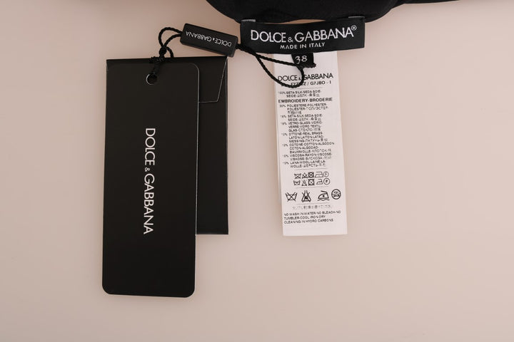Dolce & Gabbana Black Silk Fairy Tale Top Crystal Blouse