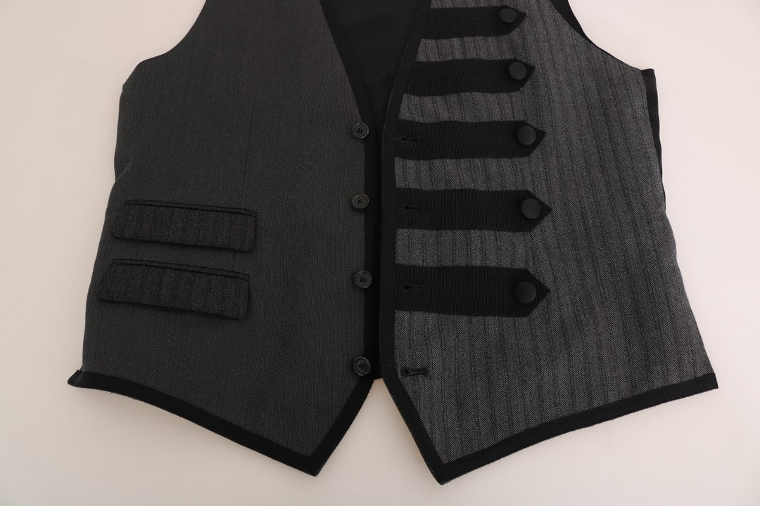 Dolce & Gabbana Gray Wool Patterned Slim Vest