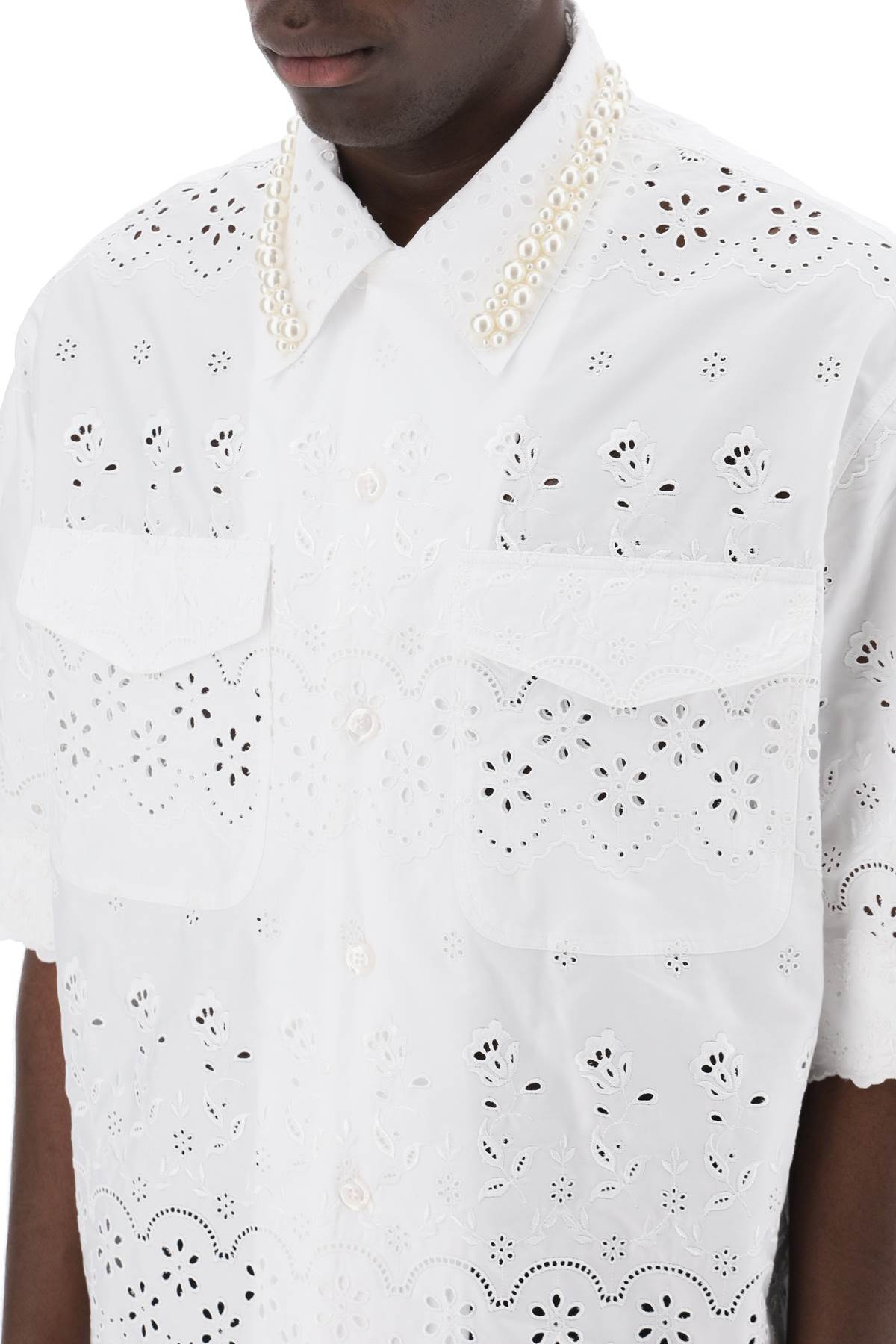 Simone rocha "scalloped lace shirt with pearl-3