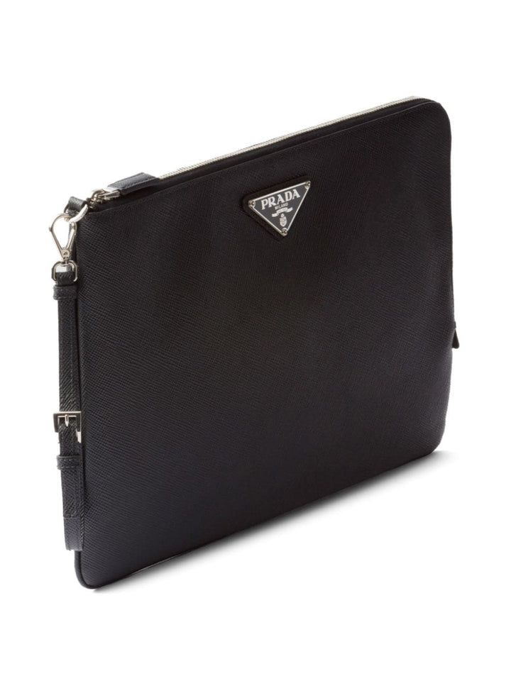 triangle-logo leather clutch bag-3