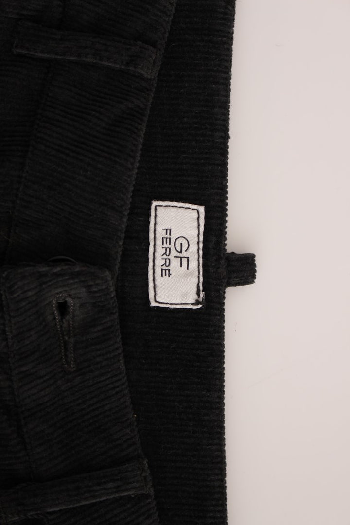 GF Ferre Black Corduroy Cotton Straight Fit Pants