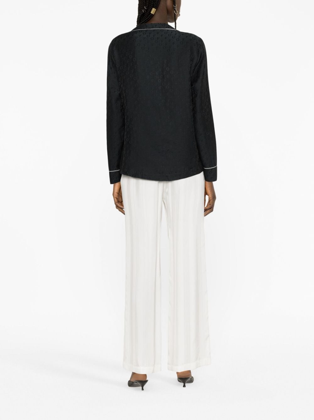 OFF WHITE logo-jacquard satin pyjama shirt-2