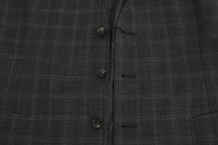 Dolce & Gabbana Gray Wool STAFF Checkered Stretch Vest