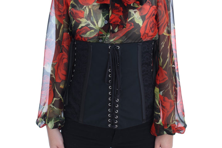 Dolce & Gabbana Black Stretch Corset Waist Strap Belt
