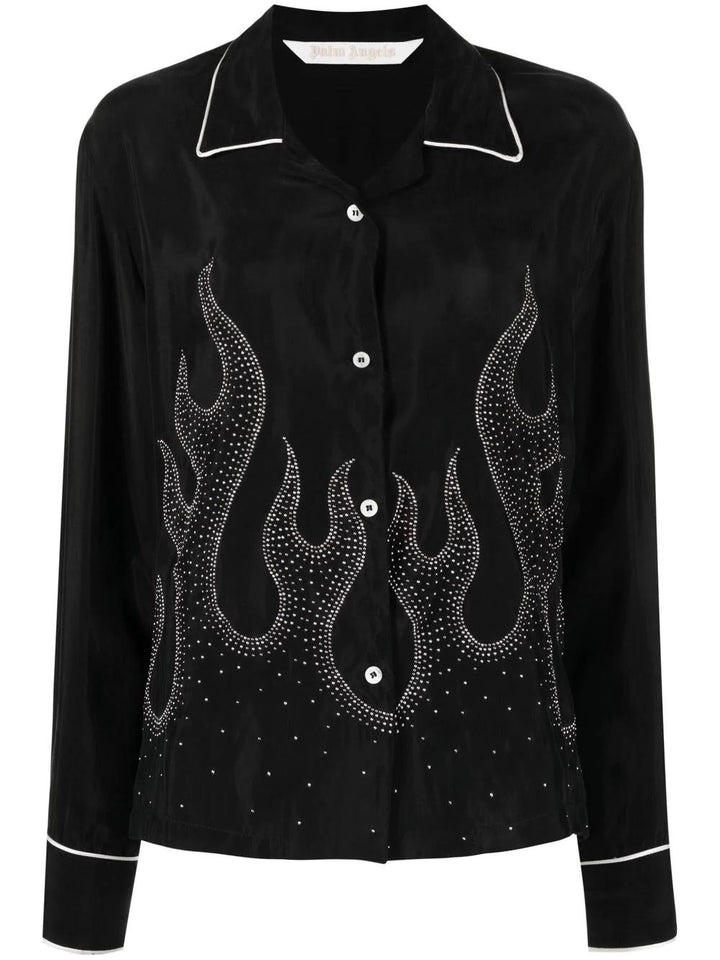 PALM ANGELS flame-embroidered shirt-0