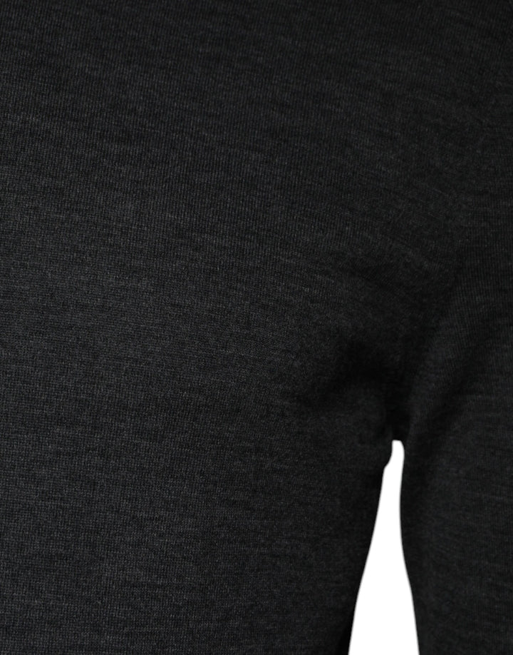 Gray Wool Knit Turtleneck Pullover Sweater