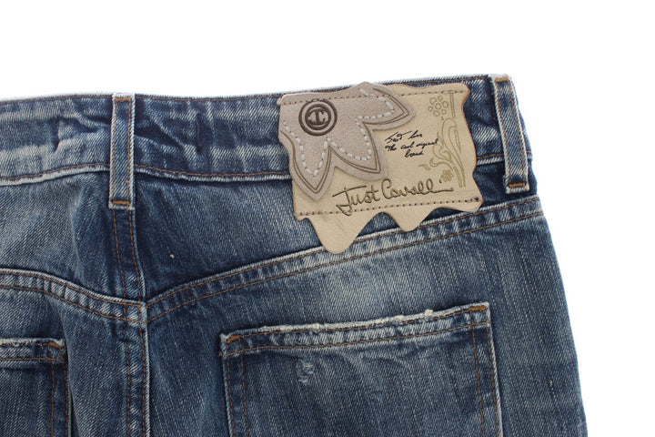Cavalli Blue Wash Torn Cotton Straight Fit Jeans