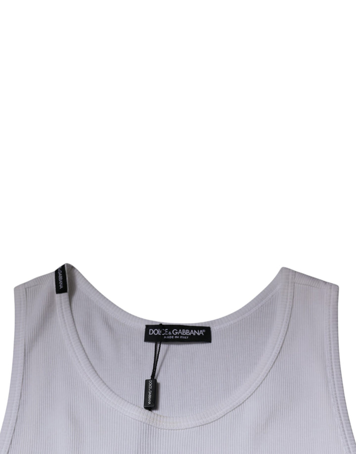 White Cotton Sleeveless Round Neck Tank T-shirt
