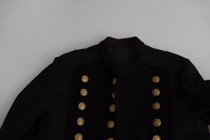 Dolce & Gabbana Black Button Embellished Military Jacket
