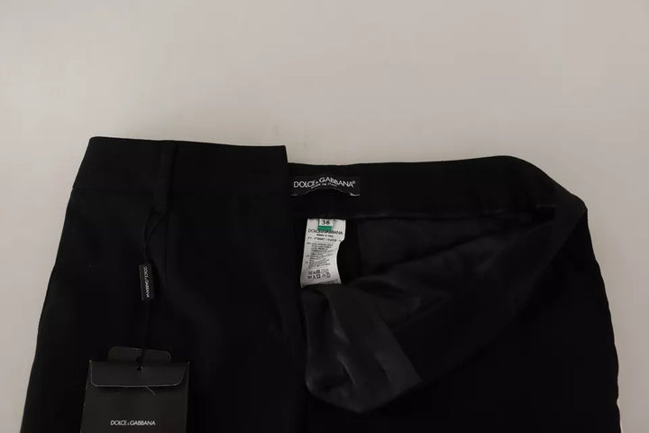 Black White Stripes Wool Tapered Pants