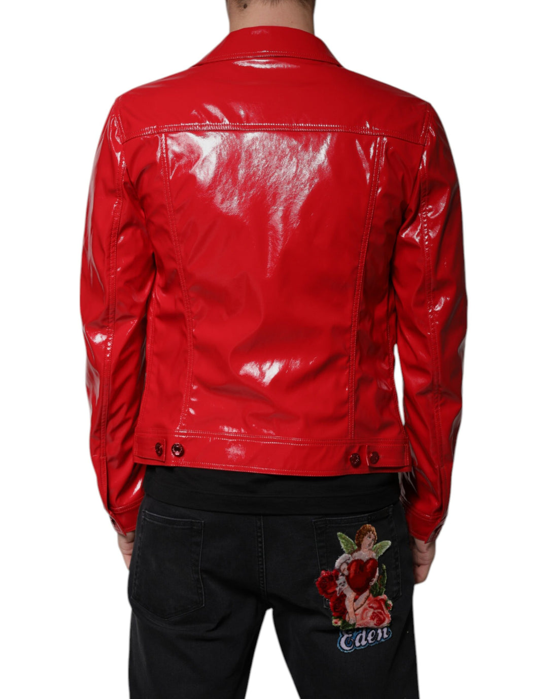 Red Polyester Jacket Red Polyester Button Down Collared Jacket – SEYMAYKA