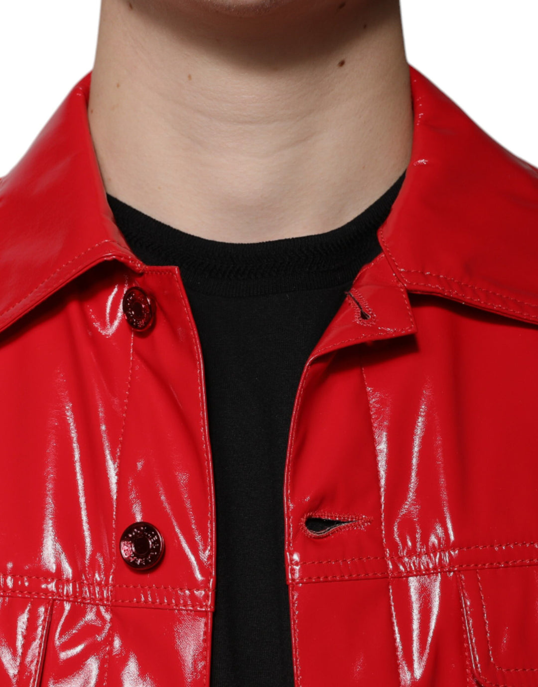 Red Polyester Jacket Red Polyester Button Down Collared Jacket – SEYMAYKA
