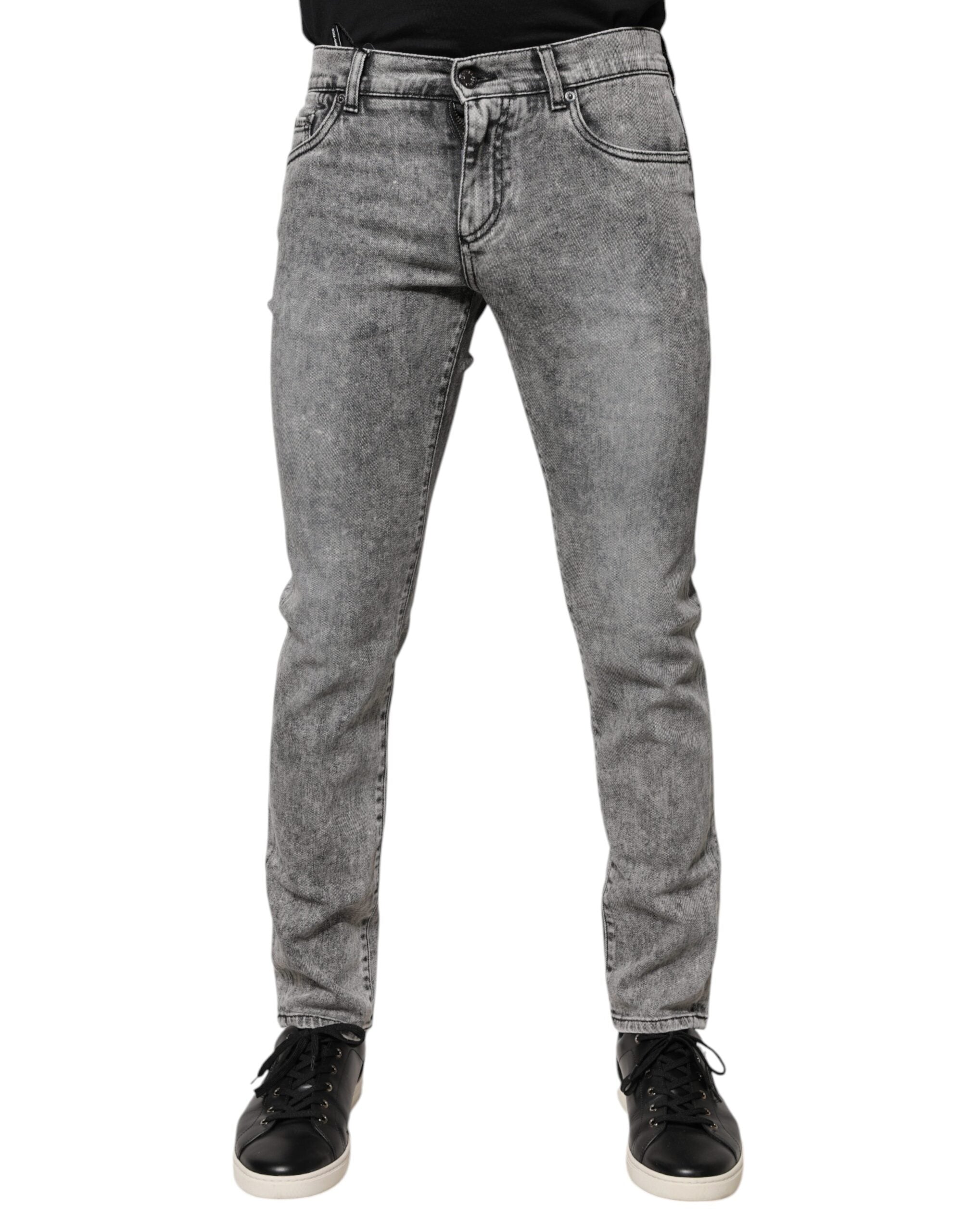D&G グレー Dolce & Gabbana Gray Logo Plaque Cotton Slim Fit Denim Jeans