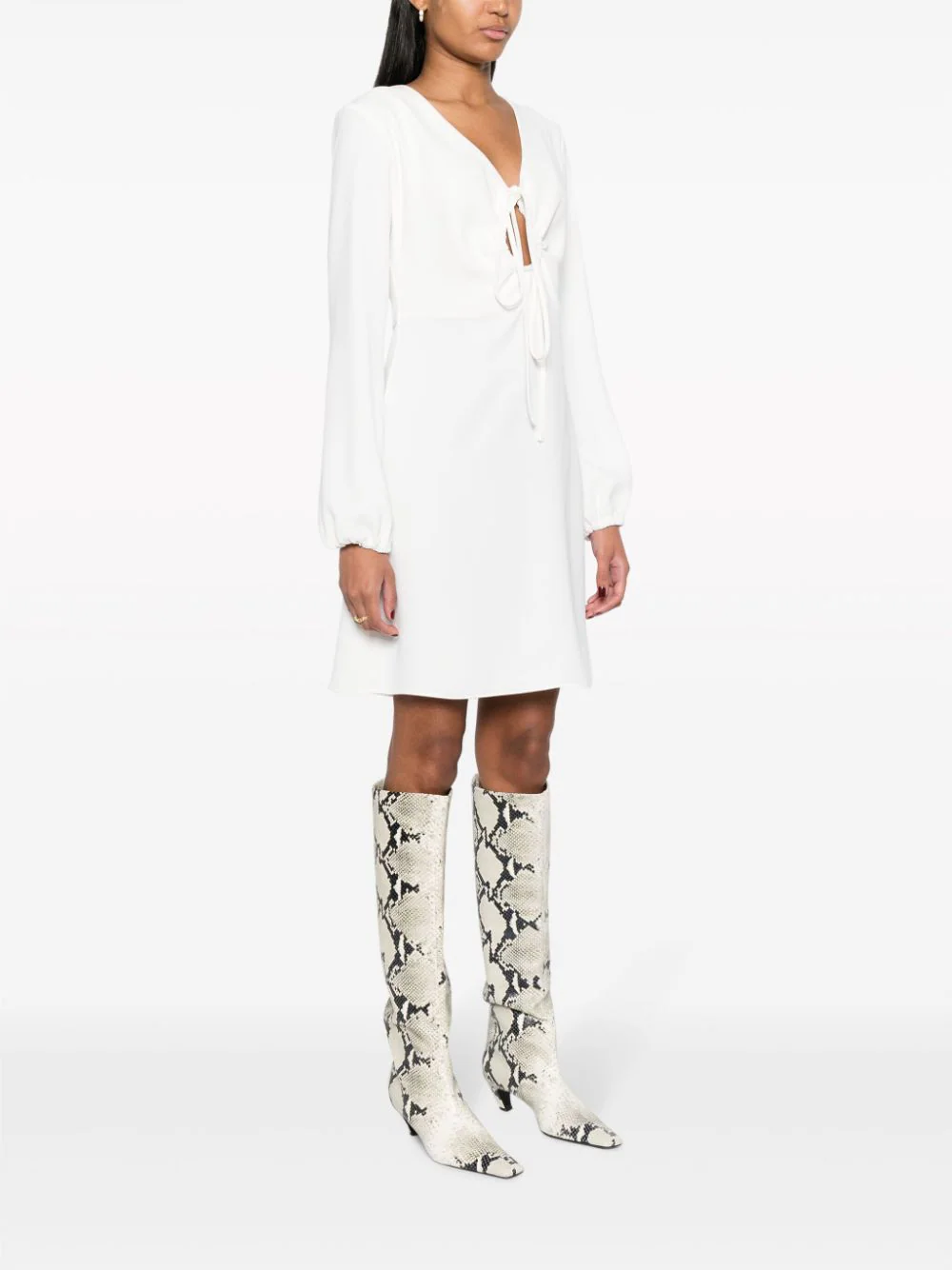 PAROSH Abito V-neck keyhole dress-6