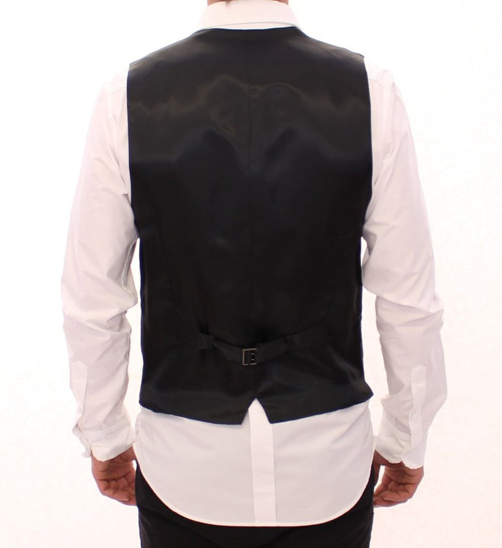 Dolce & Gabbana Gray Striped Wool Single Breasted Vest