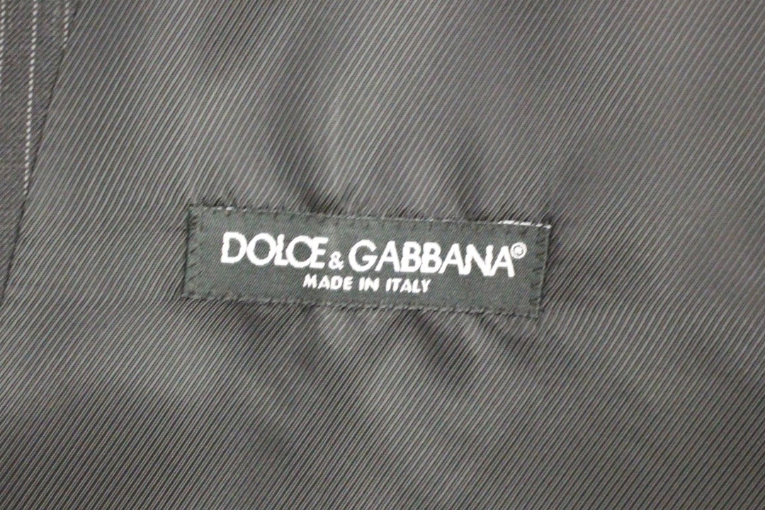 Dolce & Gabbana Gray Striped Wool Single Breasted Vest