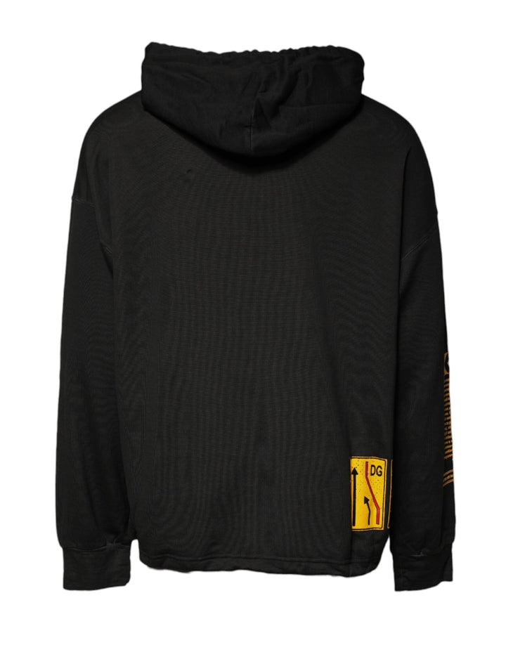 Black Cotton Hooded DG Shield Pullover Sweater