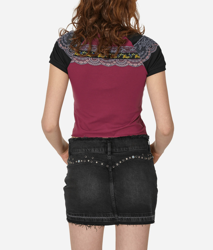 Cotton jersey raglan t-shirt with lace-5