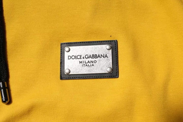 Yellow Logo Plaque Hooded Full Zip Sweater