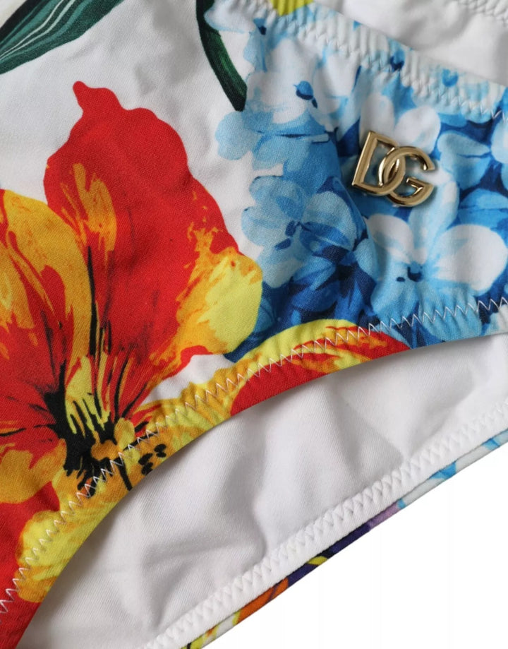 White Floral Print Swimsuit Bikini Bottom Swimwear
