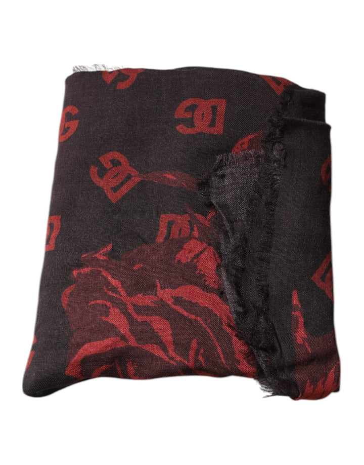 Black Red Floral Modal Wrap Shawl Scarf