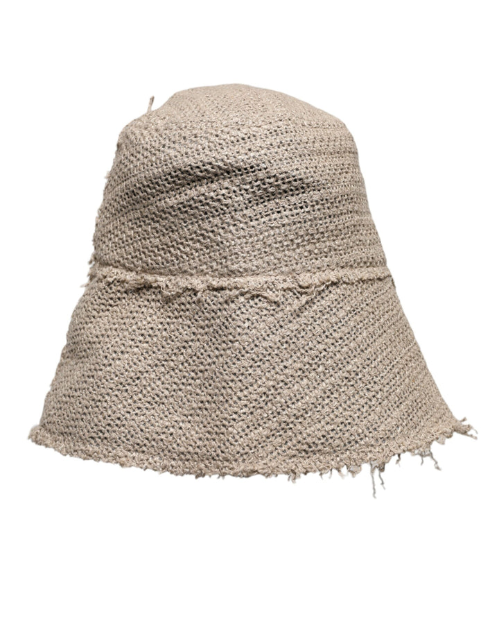 Beige Linen Wide Brim Bucket Hat