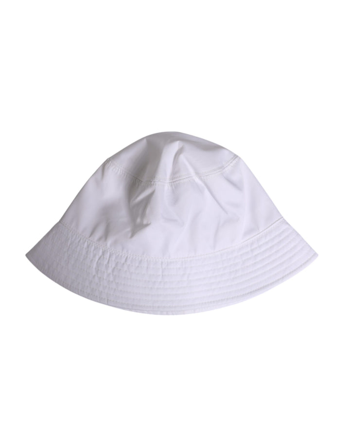 White Cotton Wide Brim Bucket Hat