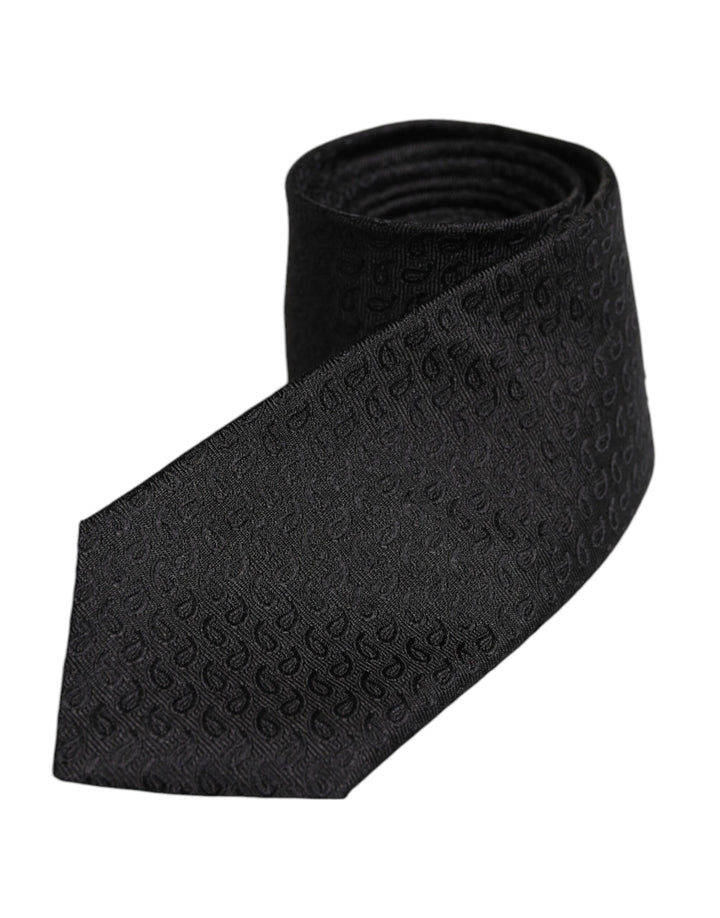 Black Patterned Silk Adjustable Necktie Tie