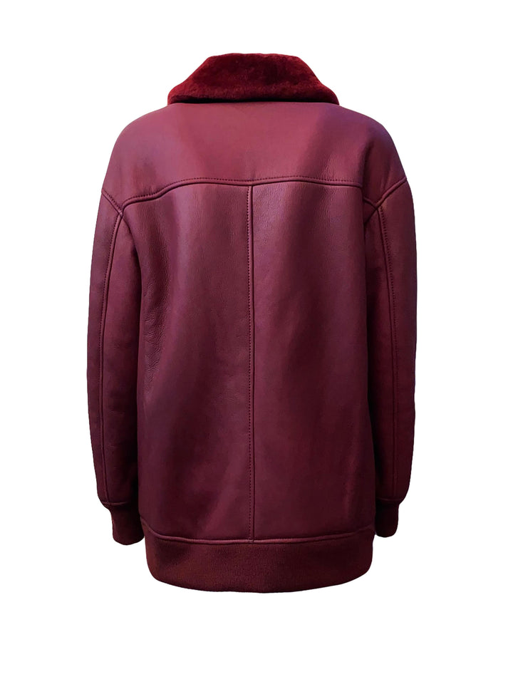 LA ROSE bomber lungo MU in pelle montone bordeaux-3