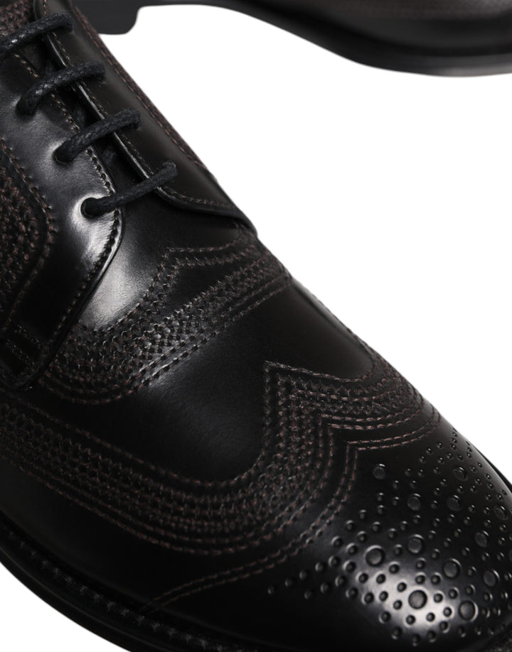 Black Embroidered Classic Leather Derby Dress Shoes