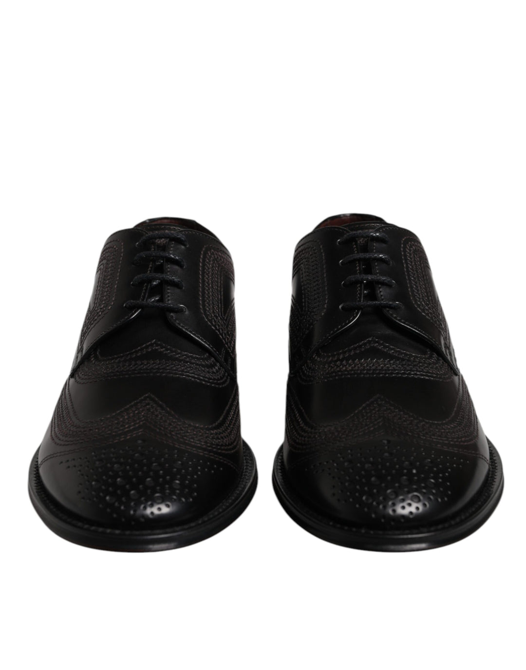 Black Embroidered Classic Leather Derby Dress Shoes