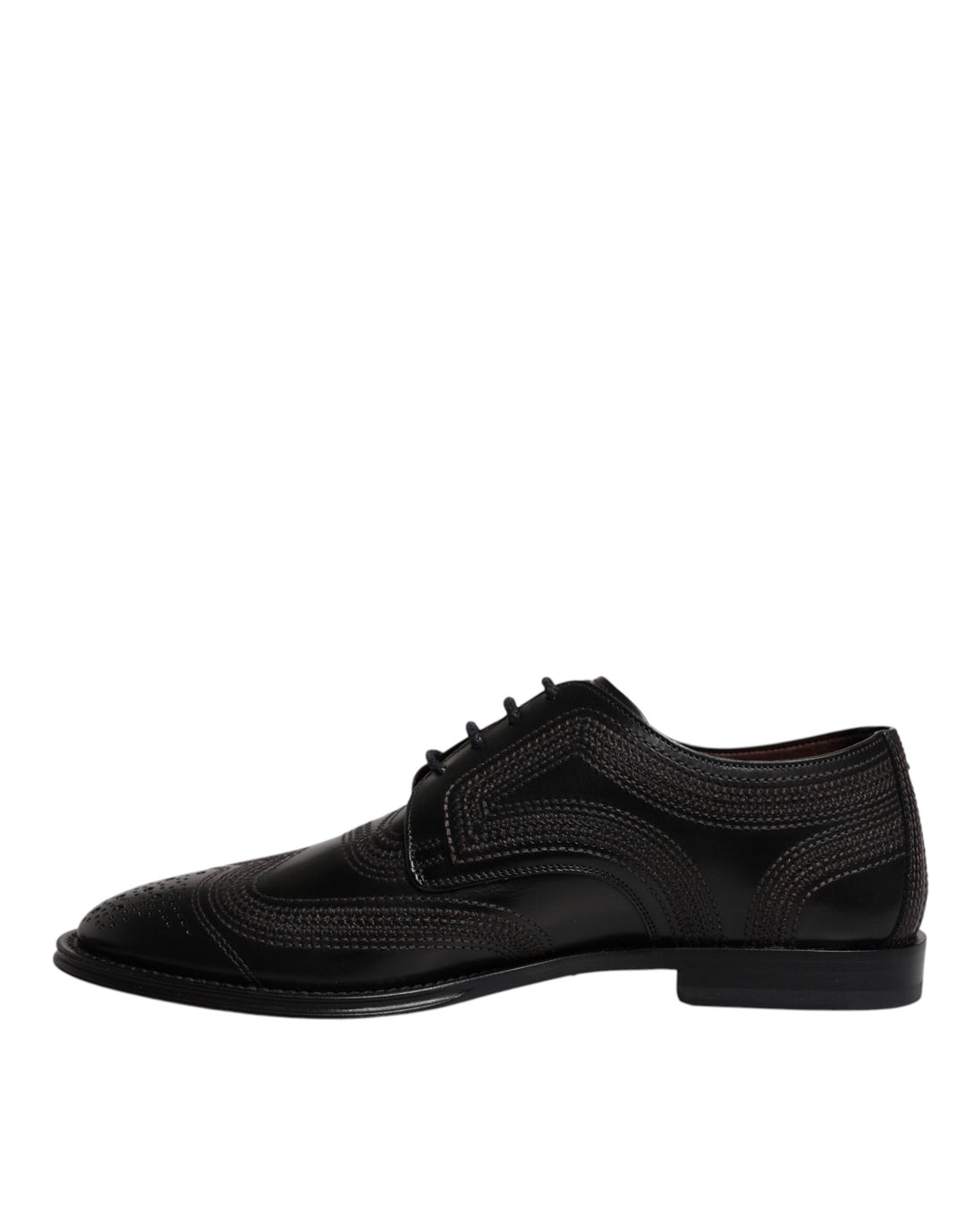 Black Embroidered Classic Leather Derby Dress Shoes