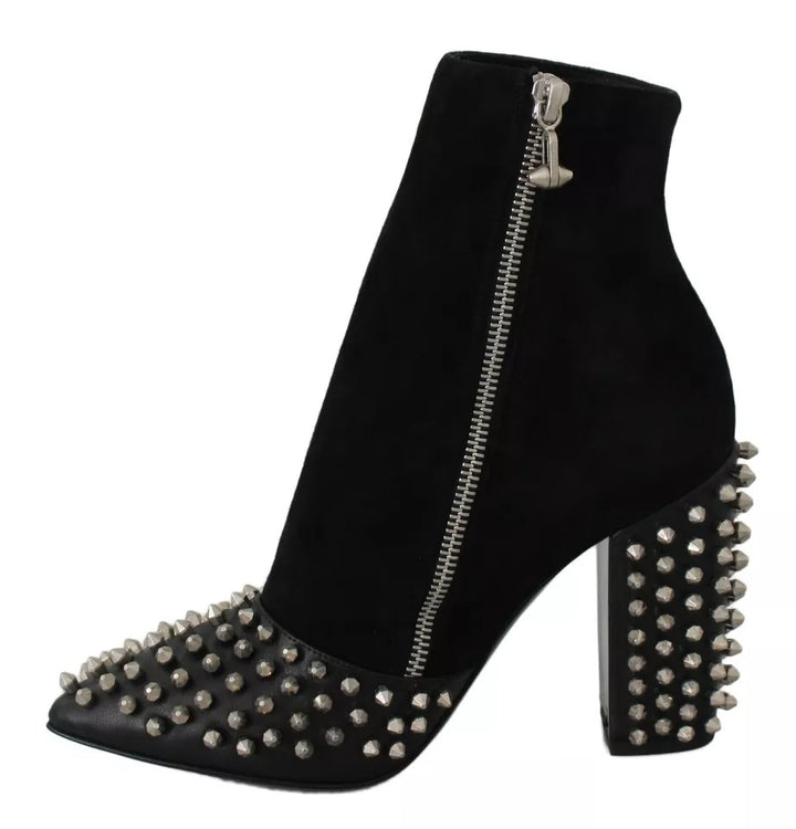 Black Suede Studded Heels Ankle Boots Shoes