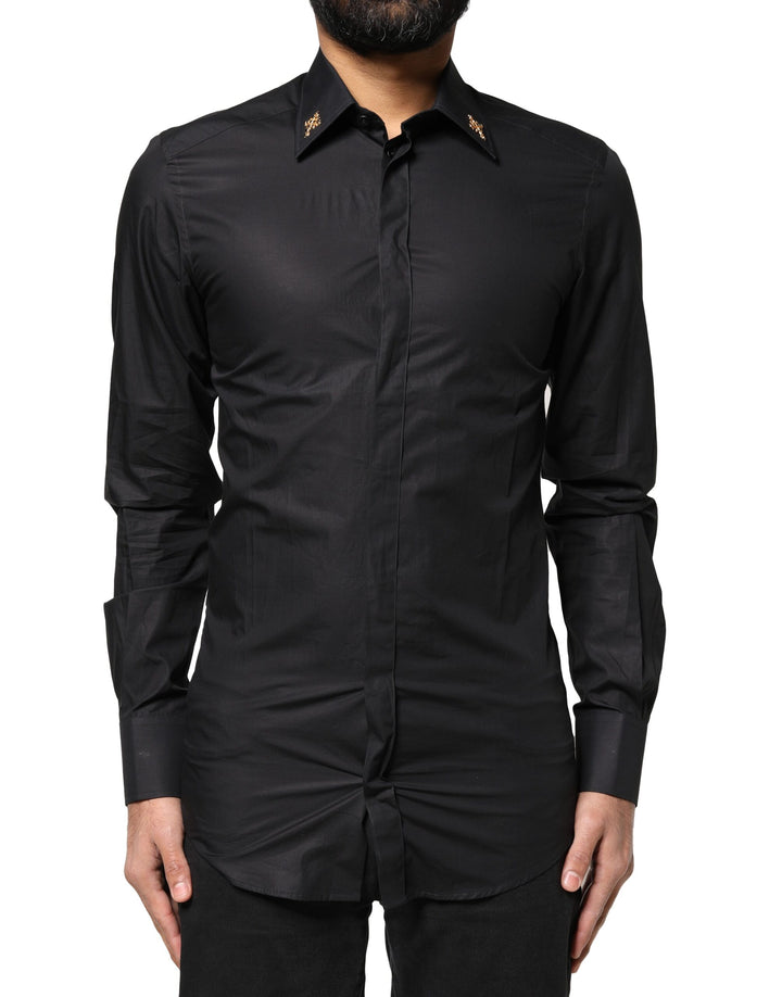 Dolce & Gabbana Black GOLD Cross Embellished Men Dress Shirt IT37 Dolce & Gabbana Black GOLD Cross Embellished Men Dress Shirt IT37