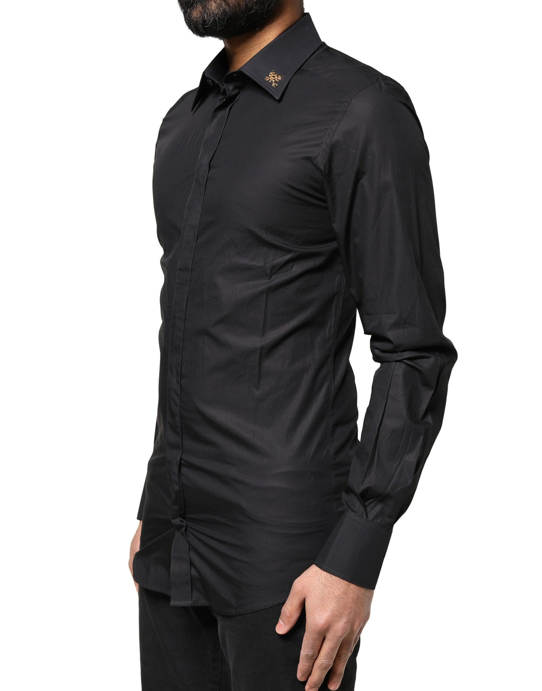 Dolce & Gabbana Black GOLD Cross Embellished Men Dress Shirt IT37 | XS Dolce & Gabbana Black GOLD Cross Embellished Men Dress Shirt IT37 | XS