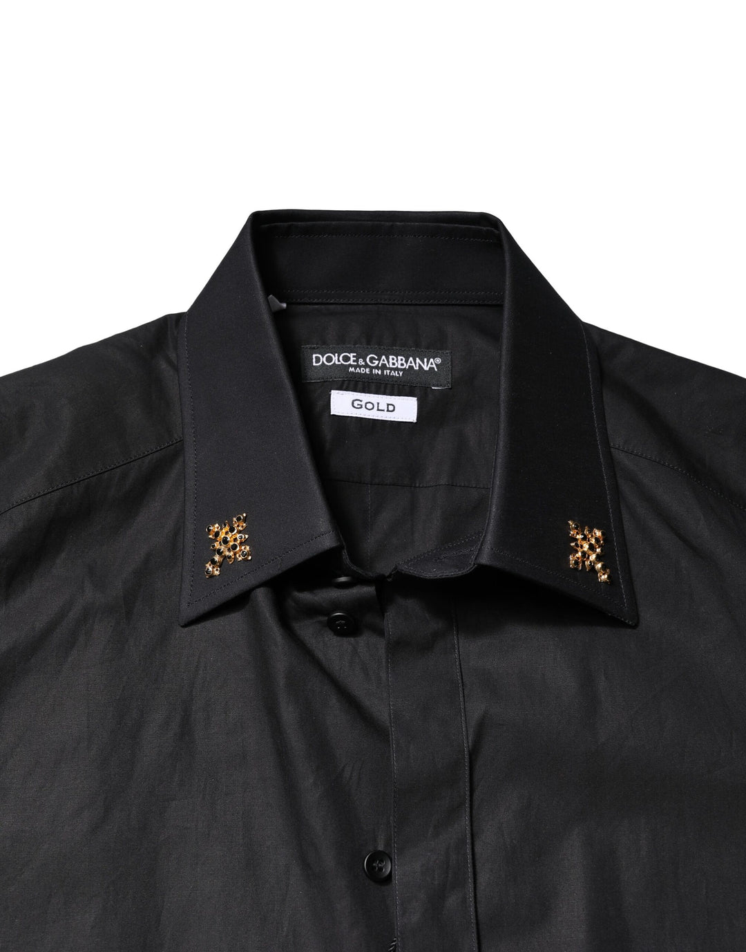 Dolce & Gabbana Black GOLD Cross Embellished Men Dress Shirt IT37 | XS Dolce & Gabbana Black GOLD Cross Embellished Men Dress Shirt IT37 | XS