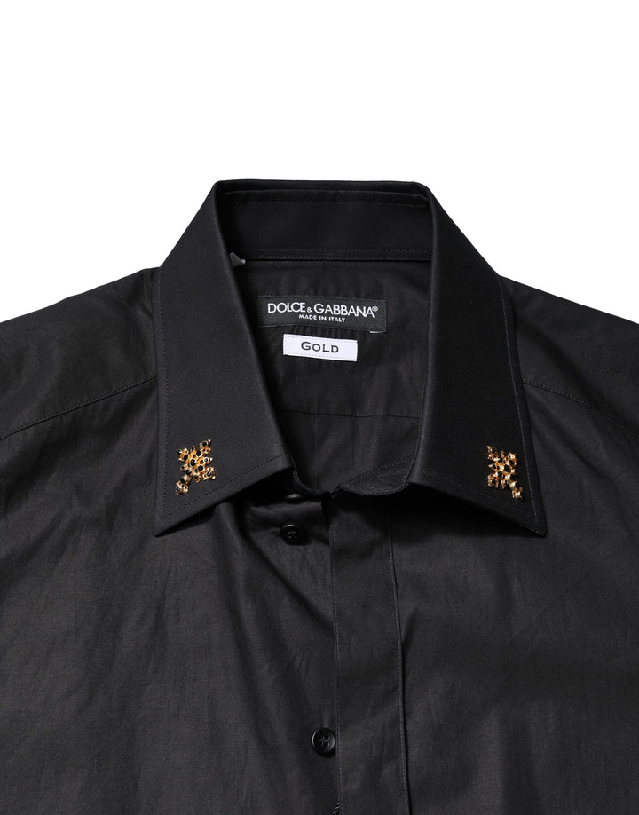 Dolce & Gabbana Black GOLD Cross Embellished Men Dress Shirt IT40