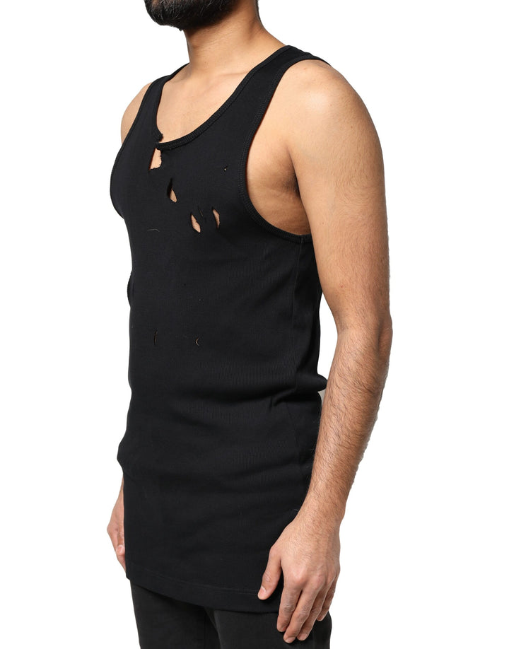 Black Cotton Rip Style Sleeveless Men Tank T-shirt