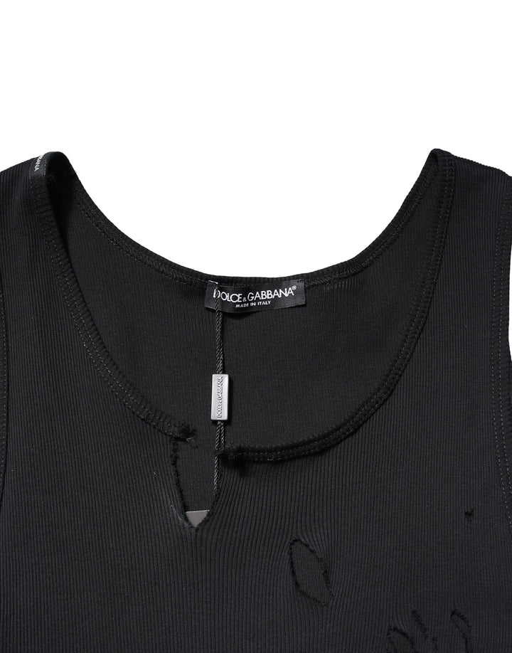 Black Cotton Rip Style Sleeveless Men Tank T-shirt