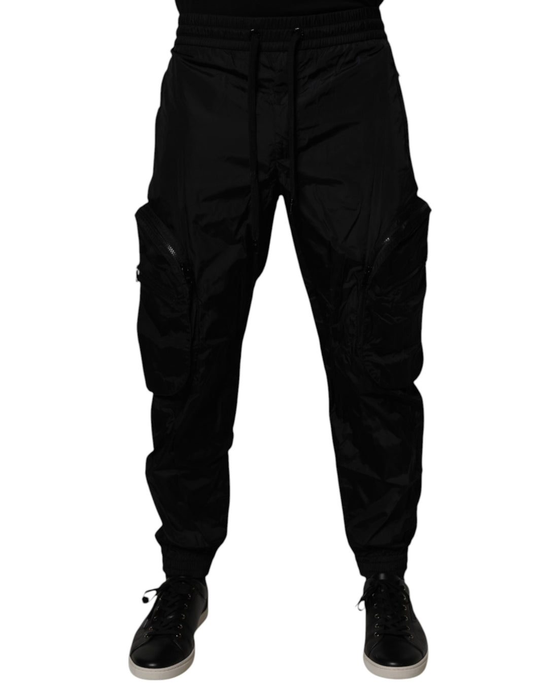 Black Nylon Cargo Jogger Men Sweatpants Pants
