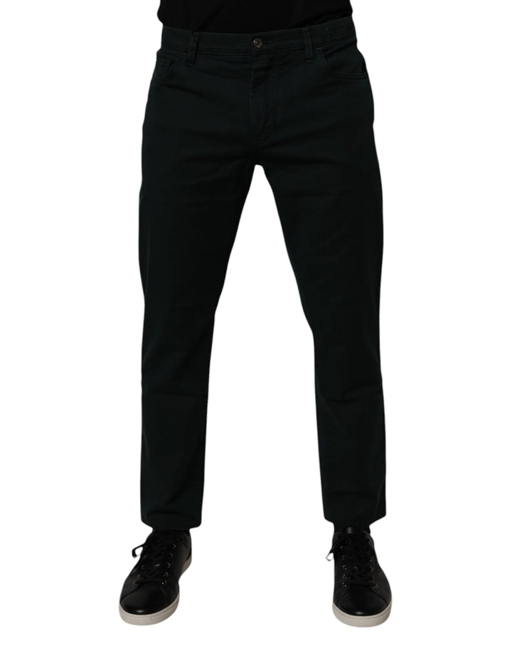 Dark Green Cotton Loose Skinny Men Denim Jeans