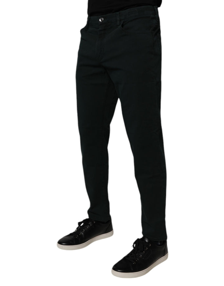 Dark Green Cotton Loose Skinny Men Denim Jeans