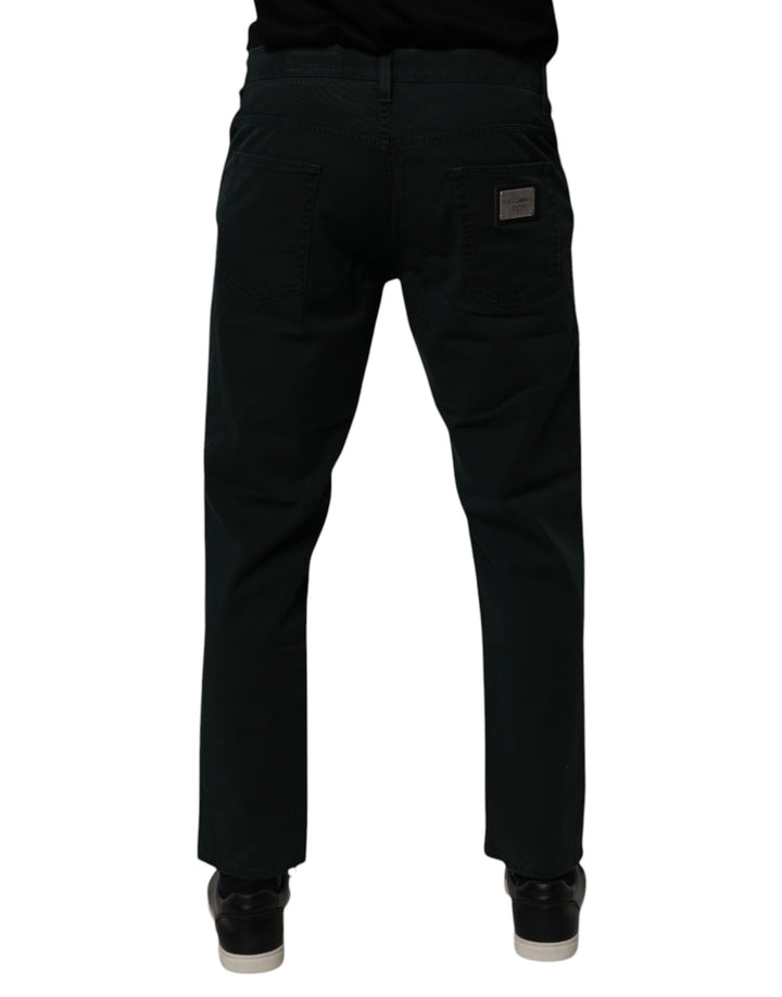 Dark Green Cotton Loose Skinny Men Denim Jeans